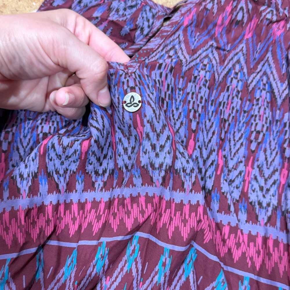 Prana Nari Dress Black Cherry Laurel Purple Ikat Halter Women Medium M Beachy - Picture 7 of 10